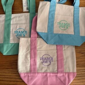 Canvas Tote Bag Trio - Pink, Blue, Green